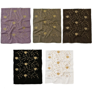 Multiuse Head Cover Scarf Embroidered Flower Design Shoulder Wrap Shawl For Women Leisure And Evening Party Wear