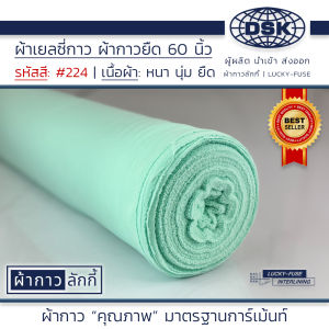 ผ้าเยลซี่กาว สีฟ้า No.224 เนื้อหนาสวยมาก 60 นิ้ว ผ้ากาวเยลซี่ ผ้ากาวชีฟอง ผ้ากาวยืด ผ้าชีฟองกาว ผ้าซับในกาว ผ้ากาว ผ้ากาวลักกี้