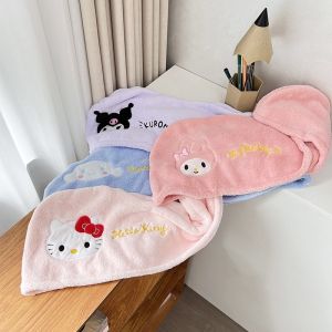New Hello Kitty Bath Cap Kawaiii Bathroom Accessories Kuromi Women Melody Cartoon Absorbent Hair Drying Towel Hat Shower Caps