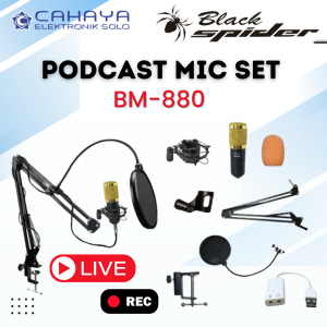 Podcast Mic Studio SET Condensor Black Spider BM- 880 BS Live Streaming Vlog Rekam Record Lagu Vokal
