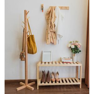Cây treo quần áo gỗ thông cao cấp phong cách Hàn Quốc đã xử lý mối mọt cao 150cm cây treo đồ gỗ decor