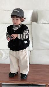 Childrens Double-Layer Cotton Vest Jacket 2025 Autumn and winter base layer shirt Korean style childrens clothing boys thickened suit