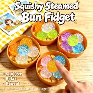 5Pcs Mini Glitter Dumpling Squishy Stress Relief Toy with Steamer Fidget Sensory Squeeze Ball Friends Birthday Gift