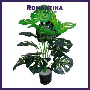ROMANTIKA Artificial 65CM POTTED PLANT Natural Look Fake Plants Monstera Green Home Decoration Leaves
