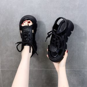 [Free Shipping] Soft Leather Roman Sandals For Women New Summer Style With Straps Thick Soles Open-Toe Design Suitable For Outdoor Wear Platform Sole And Flat Heel