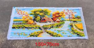 THÊU SẴN Tranh thêu chữ thập Phong cảnh làng quê việt nam  EDB294 150*70cm thêu kín