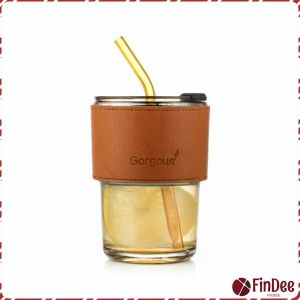 FinDee แก้วกาแฟ แก้วน้ำ แก้วใส่น้ำ 400ml สไตล์มินิมอล ทนความร้อนได้ดี พร้อมส่ง ปลอกหนังกันร้อน Coffe cup