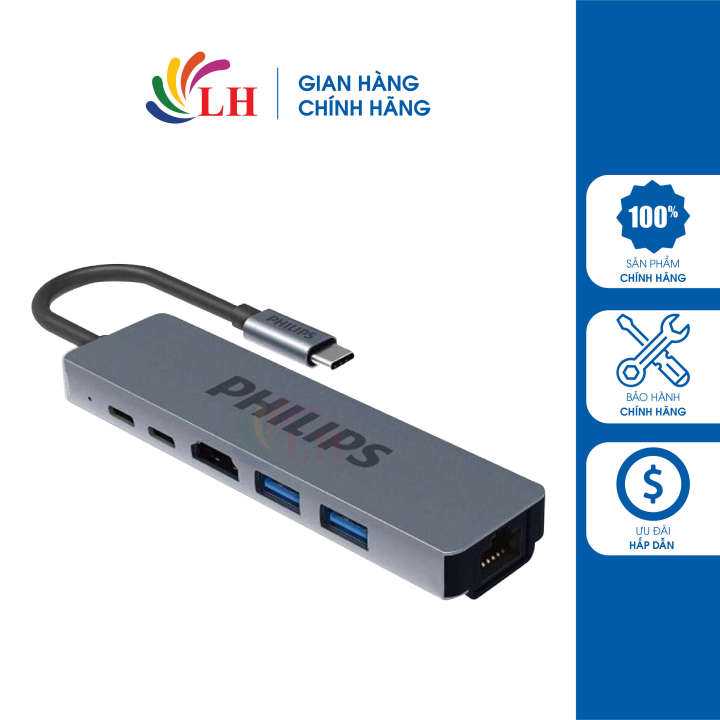 Cổng chuyển đổi Philips 6-in-1 Multifunction Adapter USB-C Hub SWV6116G ...