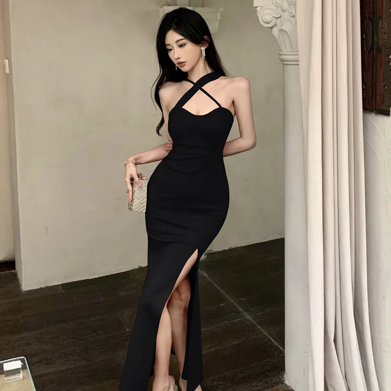 sexy black beach dress Wolf & Whistle Karissa Cross Back Beach Dress Black – Playful Promises USA main image 0