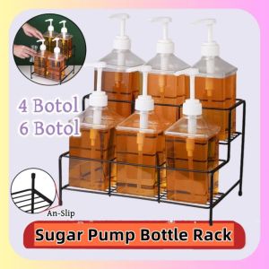 BESTIT Black Syrup Bottle Display Stand Metal 4/6 Grids Coffee Syrup Rack Modern Easy Installation Spice Rack for Cabinet Cafe Countertop