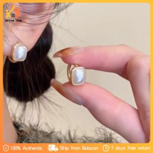Elegant White Pearl Stud Earrings Ear Studs Pearl Buckle for Women Girls