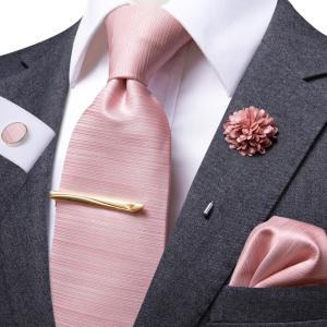 Hi-Tie Designer Rose Gold Pink Solid Wedding Tie For Men Handky Cufflink Mens Necktie Fashion Business Party Dropshiping2026