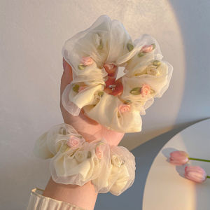 Rose Double Layer Hair Rope Hair Bands For Girls Mesh Large Hair Ties Rope Women Hair Ornament