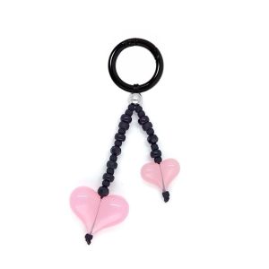FB5G Handmade Bag Charm Keychain Double Heart Shape Colorful Beads Car Keychain Decoration Trendy Heart Pendant Charm Bags  Keys Decoration