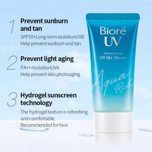 Biore UV Aqua Sunscreen Waterproof Rich Watery Essence SPF 50+ PA+++，authentic isolation and sun protection moisturizing and refreshing moisturizing and smoothing natural plant extracts nourishing the skin waterproof sweatproof[Ready stock]