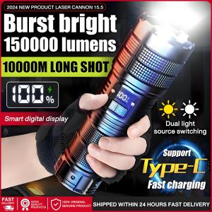 【24 hours delivery】flashlight strong torch light 70000W torch light rechargeable IPX7 waterproof adjustable focus torchlight ultra bright 1000000lm 手电筒