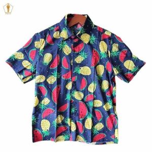 Áó Đi Biển Hoa quả TRAZ áo hawaii hoạ tiết team cặp đôi nhóm gia đình vải đũi lanh mát555