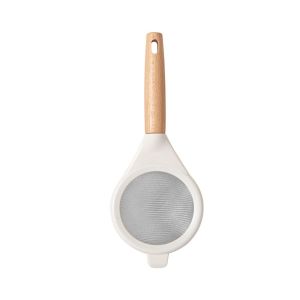 CSQ63 Kitchen Cocoa Matcha Powder Stainless Steel Colander Wooden Handle Fine Mesh Flour Sifter Powder Sieve Sifting Tool Filter Spoon