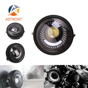 ASTRONT Cafe Racer Bobber 6.5 Inch LED Headlight Spiral White Side Mount Bracket Send Bracket