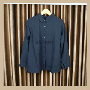 kemeja wanita polos lengan panjang hitam putih crincle airflow premium