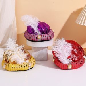 MADEWITH Headpiece Head Wraps Performance Props Arab Headwear Indian Cap Decorative Cosplay Headwear Aladdin Hat Adult
