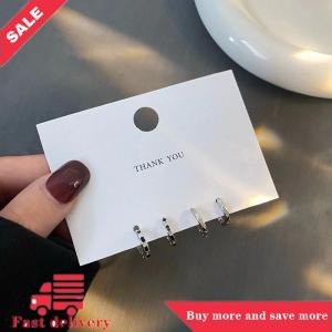 [COD] 4pcs thép không gỉ pha lê Hoop Bông tai mát mẻ hàng ngày mặc đồ trang sức phụ kiện