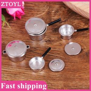 ZTOYL💝 4Pcs 1:12 Dollhouse Miniature Metal Mini Pot Set Doll House Kitchen Furnitures