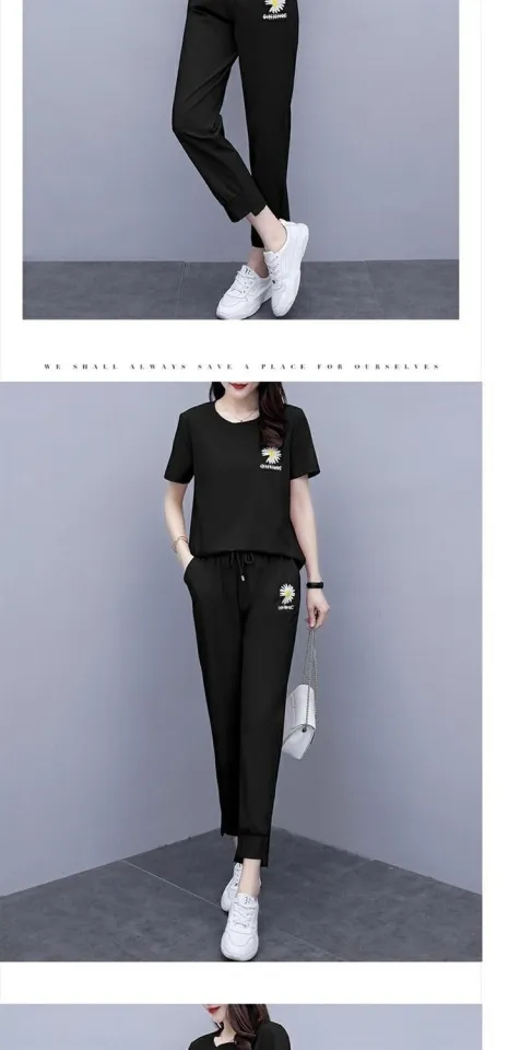 Women Elegant Pants Sets Female Casual Outfits Jogger 2 Peice Set Korean  Sports Suit Black Cotton Tracksuit