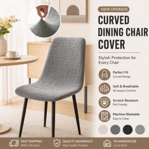 Curved Dining Chair Cover Jacquard Stretch Elastic Anti Scratch Washable Seat Protector For Armless