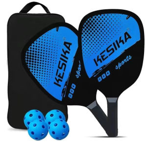 [SG PICKLEBALL][SG stock Fast Shipping]Pickleball Paddle and Ball Set Carbon Fiber Surface Pickle Ball Racket 2 Paddles with 4 Balls FEDX