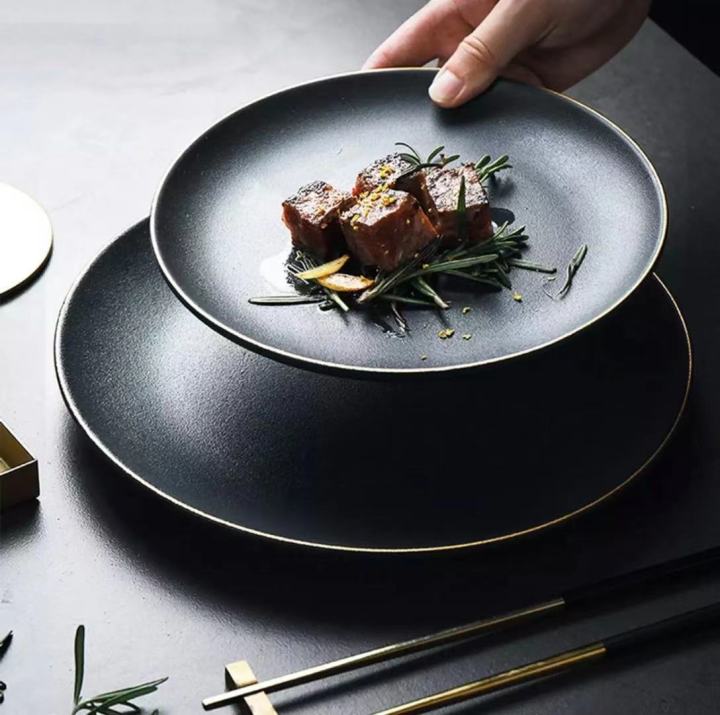 1PC Nordic Style Dinner Plate Black Ceramic Plate