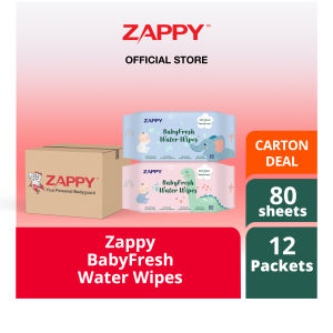 Zappy Babyfresh Water Wet Wipes 80 Sheets 99% Pure Water Wipes Resealable