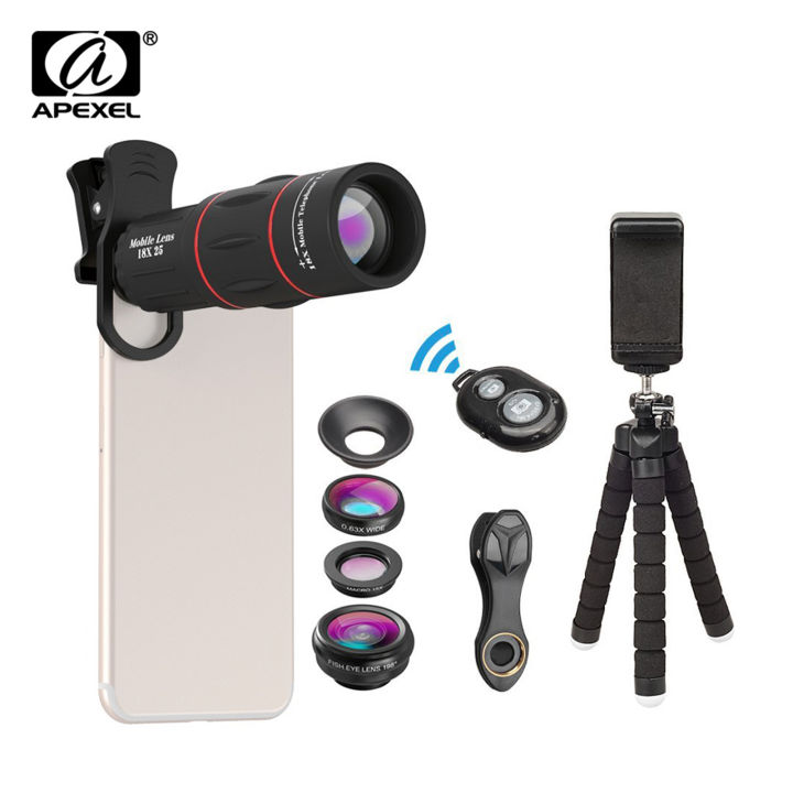 APEXEL APL-T18XBZJ5 Telephoto in Cellphone Lens Universal Kit 18X  Mobile Phone Telephoto Lens 198° Fisheye Lens Wide Angle 15X Macro  Lens