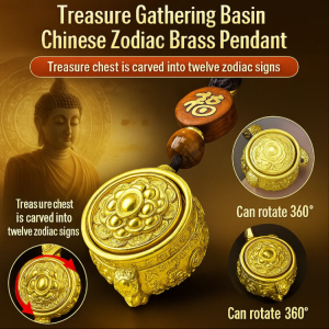 Treasure Gathering Basin Chinese Zodiac Brass Keychain Blessing Protective Talisman Lucky Fortune Pendant