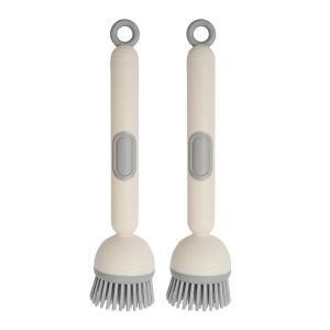 2pcs 360° Rotatable Refillable Liquid Washing Brush / Long Handle Press Out Soap Dispensing Dish Brush / Kitchen Pot Pan Cleaning Brushes