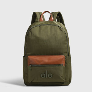 Multi Earth Tone School Backpack Front Contrast PU Zipper Flap Side Elastic Water Bottle Pocket Soft Wrinkle Nylon Women Daily Office Backpack alo bag