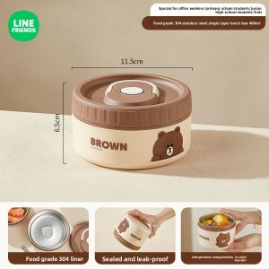 LINE FRIENDS Brown Lunch Box with Leak-Resistant Seal 304 Stainless Steel for Work Meals LFB433