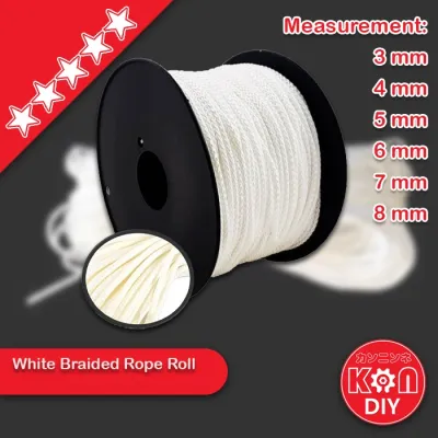 White Braided Rope Roll (3mm-8mm) | WHITE NYLON POLYESTER ROPE ROLL / TALI PUTIH / 尼龙绳索 | WHITE BRAIDED NYLON ROPE CORD 3mm 4mm 5mm 6mm 8mm / Tali Nylon Putih