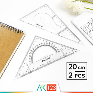 Penggaris / Mistar Segitiga / Busur Derajat / Mal Pola Lengkung / Kurva / Wayang / Jahit Transparan / Bening / Transparent / Clear Triangle / Triangular Ruler / Protractor / French Curve Set 20 cm RLS-KJ-1220