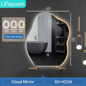 Bathroom Mirror with Light Cermin Bilik Mirror Wall Touch Control Cloud Shape Vanity Mirror Makeup Mirror Defogging Function Cermin Lampu