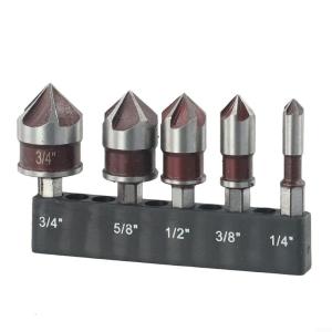 5 Piece Hex Shank 82 Degree 5 Flute Countersink Set For Metal Plastic With Durable Construction And Reduced Vibration