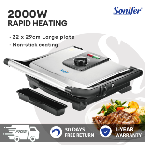 Sonifer Multifunction Electric Grill & Panini Press Sandwich Maker Non Stick Electric Frying Pan Fit Any Type or Size of Food Cool touch & Stainless Housing