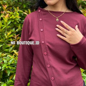 Atasan wanita MARCH Wanita Blouse Button Knit Long Sleeve Style Korea Top Blouse BY NF