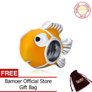 BAMOER Genuine 925 Sterling Silver Yellow Enamel Clownfish Metal Charm for Original Silver Bracelet Bangle DIY Jewelry BSC206