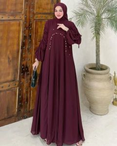 Elora Dress Set Outer Ceruty Babydoll Sultan Model Mewah Aksen Payet Mutiara Gamis Abaya Warna Hitam Burgundy Terbaru 2025 Lebaran Viral Baju Kondangan Gaun Pesta Simple Elegan Wanita Dewasa