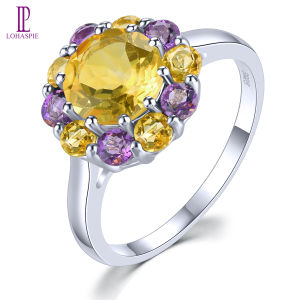 Lohaspie Jewelry Real 2.8 Carats Ring Silver 925 Original Sale Natural Citrine Ring Round Cut Gemstone Citrine Stone Original Ring Citrine Ring For Women 925 Silver Jewelry