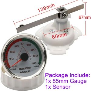Universal Boat 85mm Rudder Angle Indicator Gauge 0-190ohm Signal Rudder Angle Meter Sensor 9-32V for Boat Yacht with Red LED