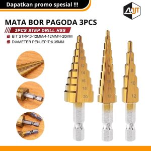Mata Bor Spiral Pagoda HSS Titanium Coating Steel Step Drill Bits Multifungsi 3pcs