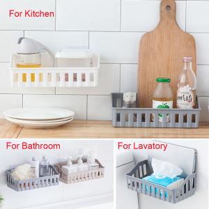 Load 3kg Punch Free Storage Rack Wall Hanging Bathroom Shelf Organizer Adhesive Shelving Plastic Kitchen Organizer XPH05