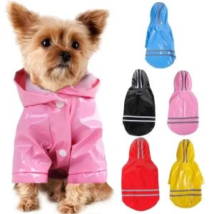 FUYEKN Reflective Dog Hooded Raincoat PU Towable Pet Rain Jacket Rainproof Soft Dog Rain Cloak Puppy